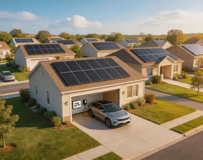Neighborhood with rooftop solar homes